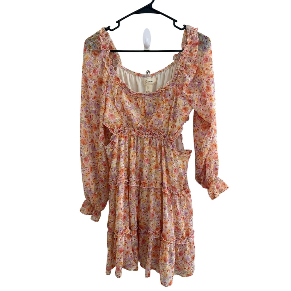 Jessica Simpson‎ Womens M Floral Ruffle Tiered Dress Boho Cottagecore Cutout - Picture 2 of 10